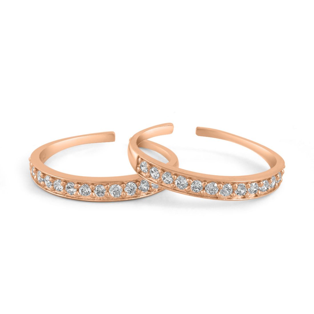 Two rose gold 925 Sterling Silver toe rings for women featuring a sparkling one-line CZ design – Zavya