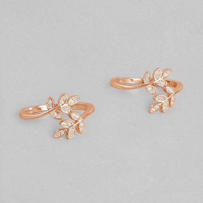 Two rose gold plated 925 Sterling Silver toe rings for women featuring leafy CZ designs. – Zavya
