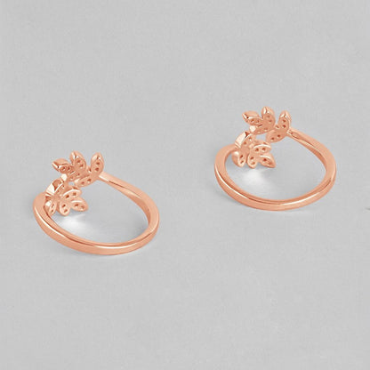 Two women's rose gold plated 925 Sterling Silver toe rings with CZ leaf designs. – Zavya