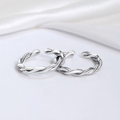 Sleek Twisted Rhodium-Plated 925 Sterling Silver Toe Rings