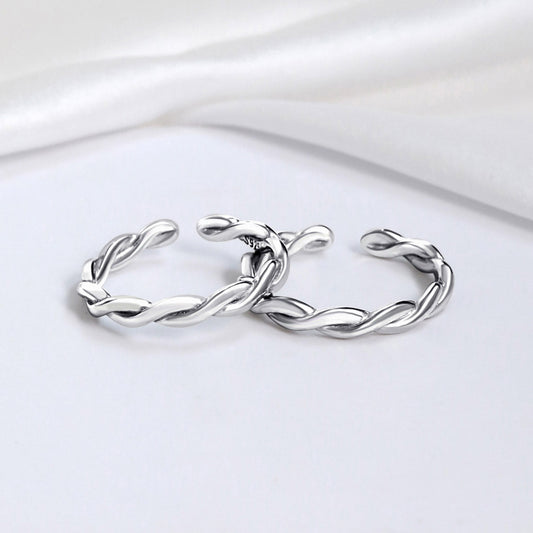 Sleek Twisted Rhodium-Plated 925 Sterling Silver Toe Rings