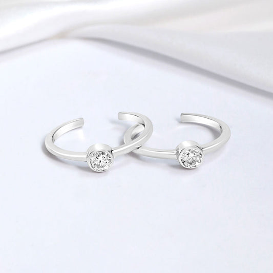 925 Sterling Silver Solitaire Cut CZ adjustable 925 Silver Rhodium Plated Toe ring for Women – Zavya