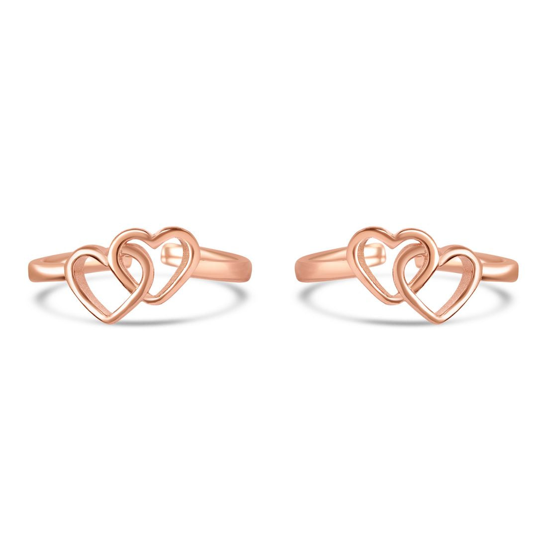 Charming Double Heart 925 Sterling Silver Rose Gold-Plated Toe Rings