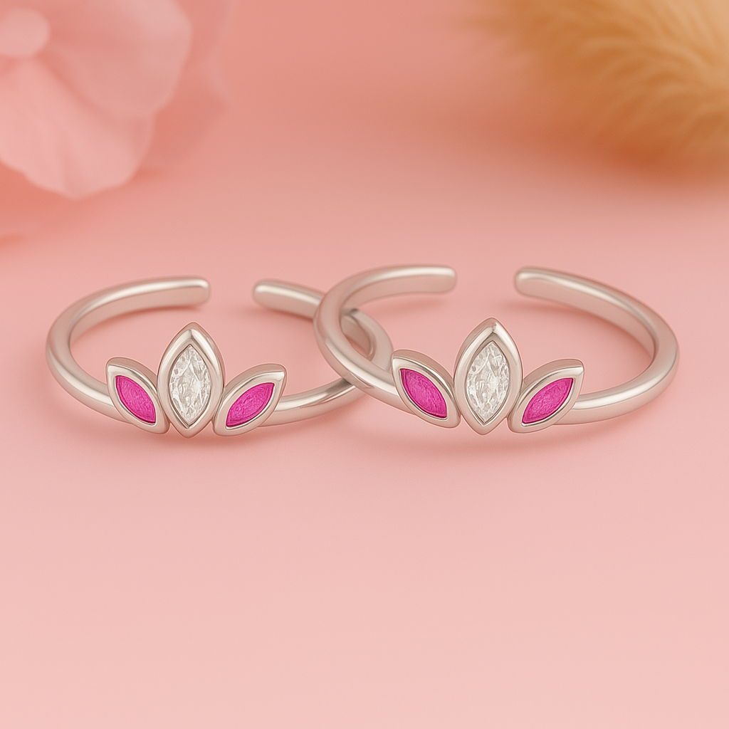 Enamel Petal Rhodium Plated 925 Sterling Silver Toering