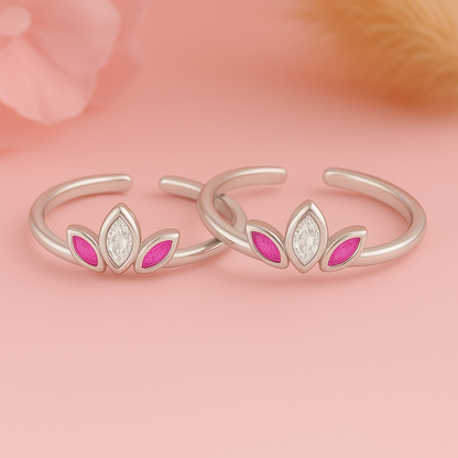 Enamel Petal Rhodium Plated 925 Sterling Silver Toering