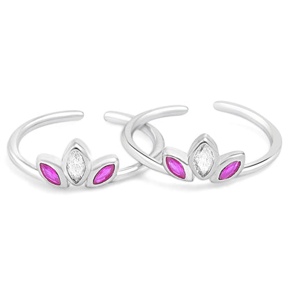Enamel Petal Rhodium Plated 925 Sterling Silver Toering