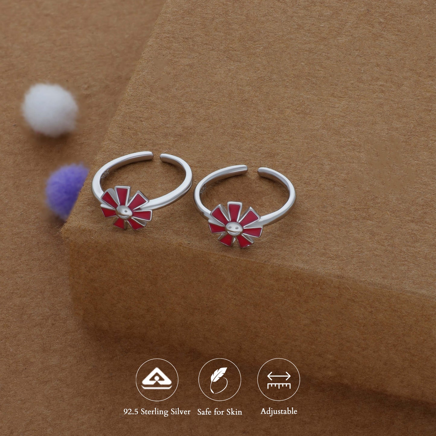 Maroon Flora Adjustable 925 Silver Fancy Toering