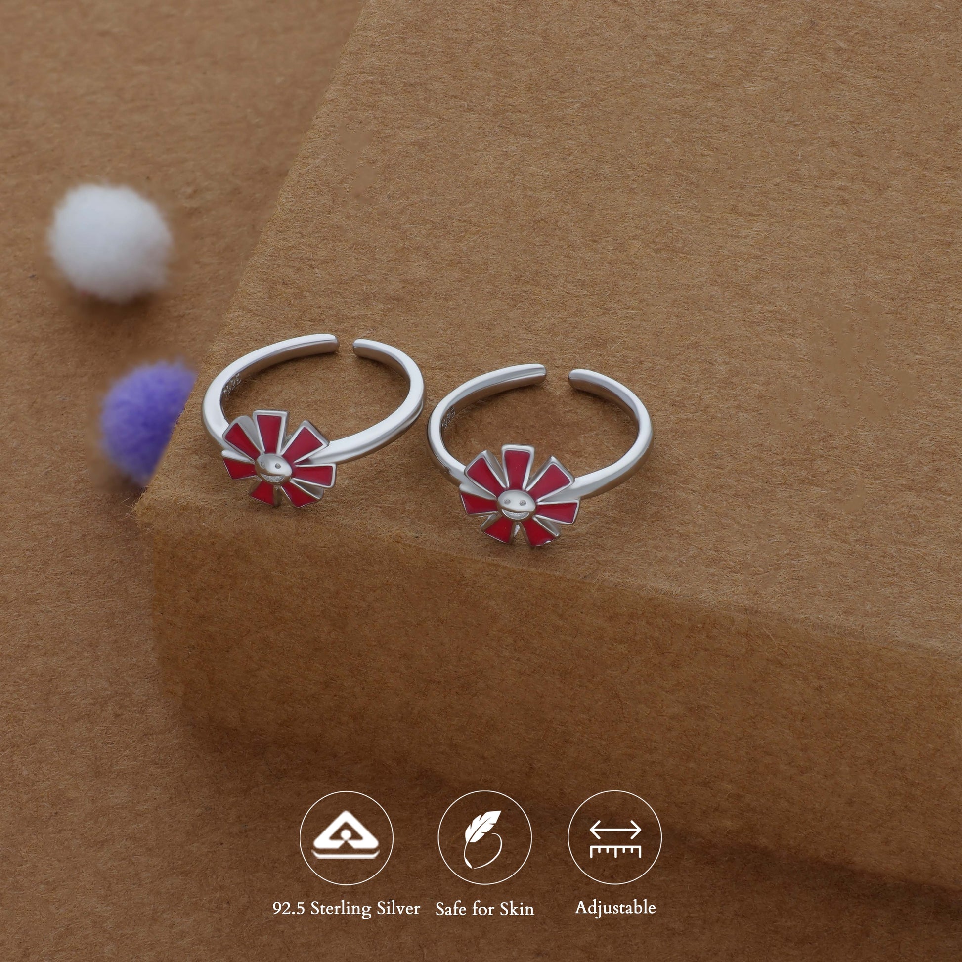 Maroon Flora Adjustable 925 Silver Fancy Toering