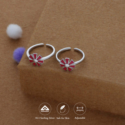Maroon Flora Adjustable 925 Silver Fancy Toering