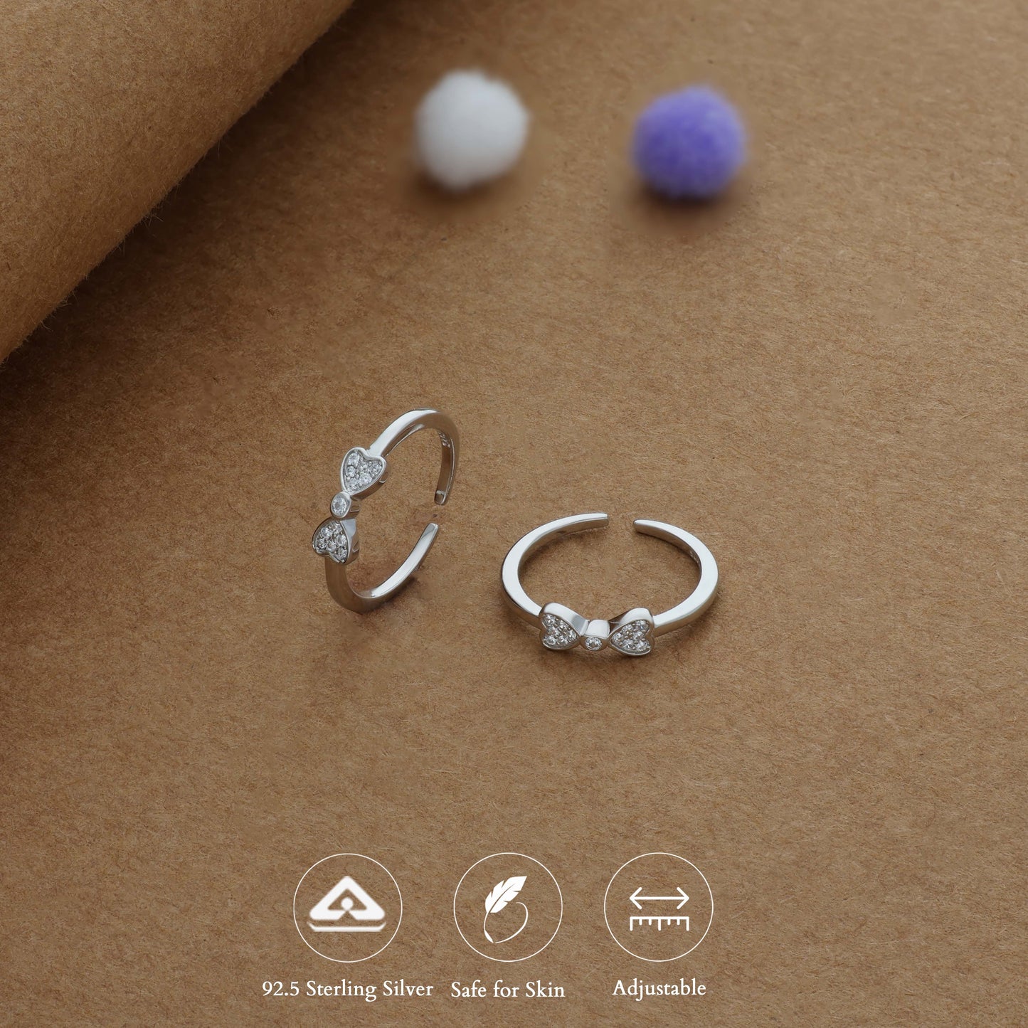 Twin Spark Minimal Silver Toering | 925 Hallmark | Adjustable | Lightweight | Fancy Wear