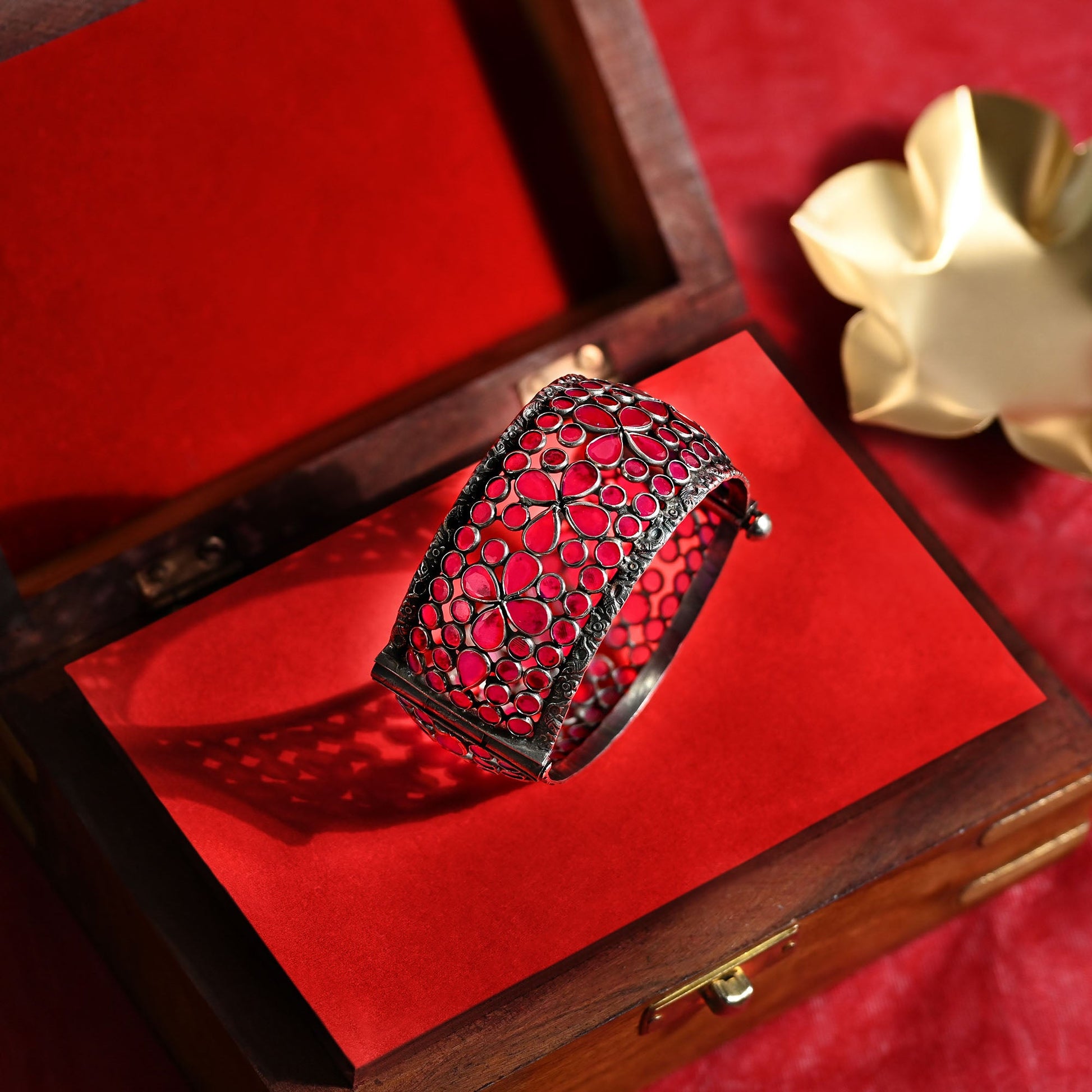 Floral Cutwork Silver Kada