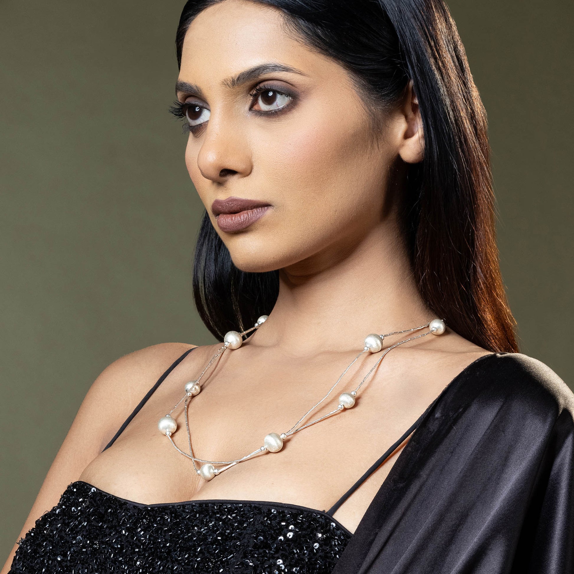Layered Beaded Silver Necklace