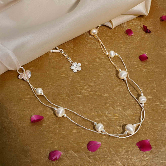 Layered Beaded Silver Necklace