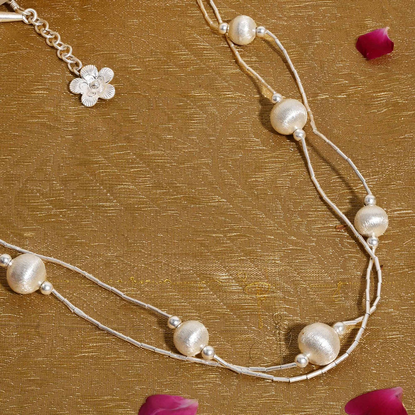 Layered Beaded Silver Necklace