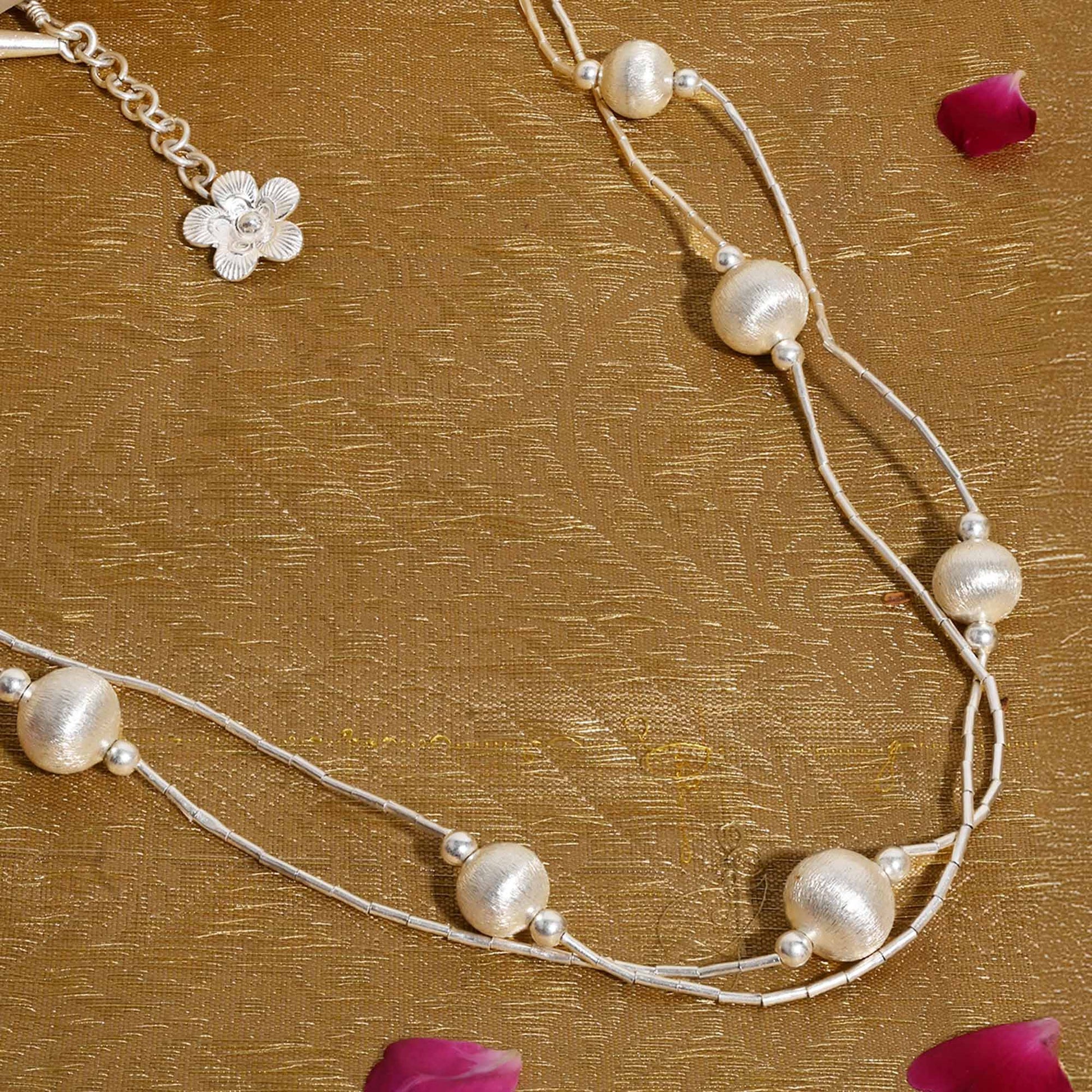 Layered Beaded Silver Necklace