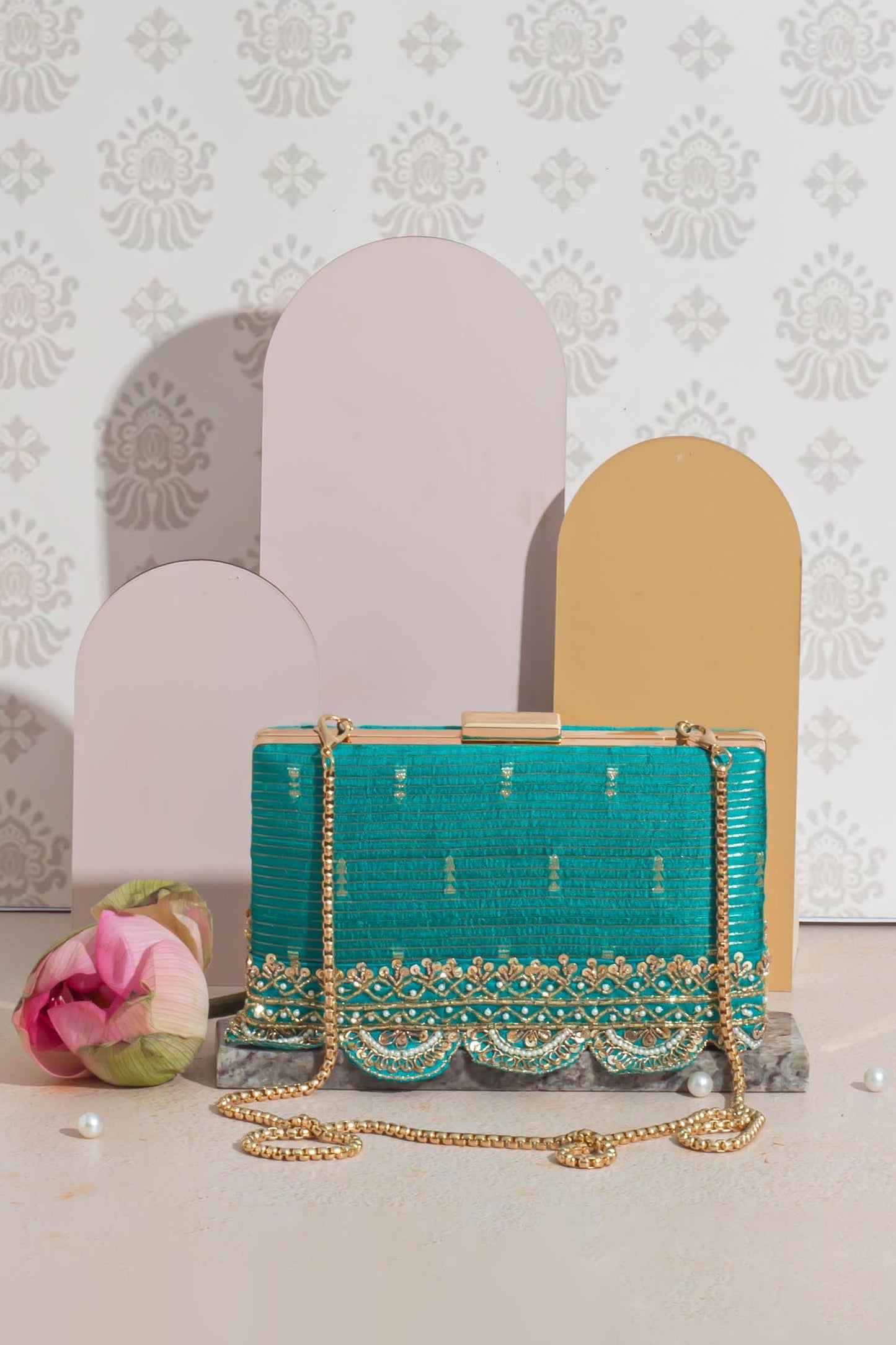 AMYRA - Tari Silk Box Clutch - Turquoise