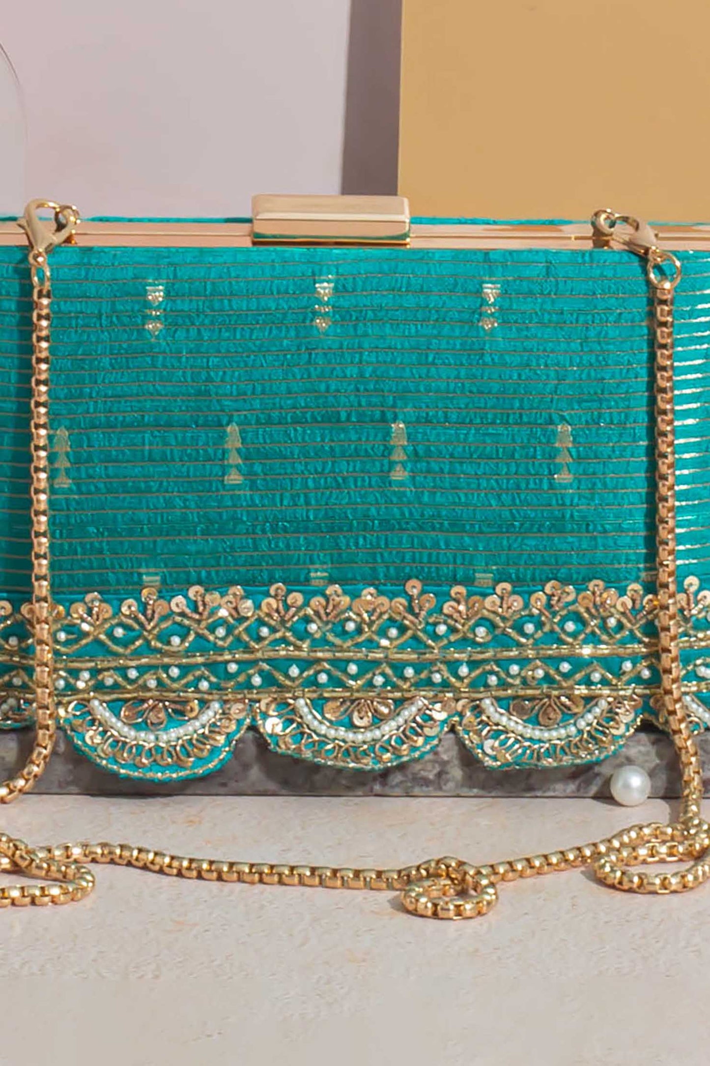 AMYRA - Tari Silk Box Clutch - Turquoise