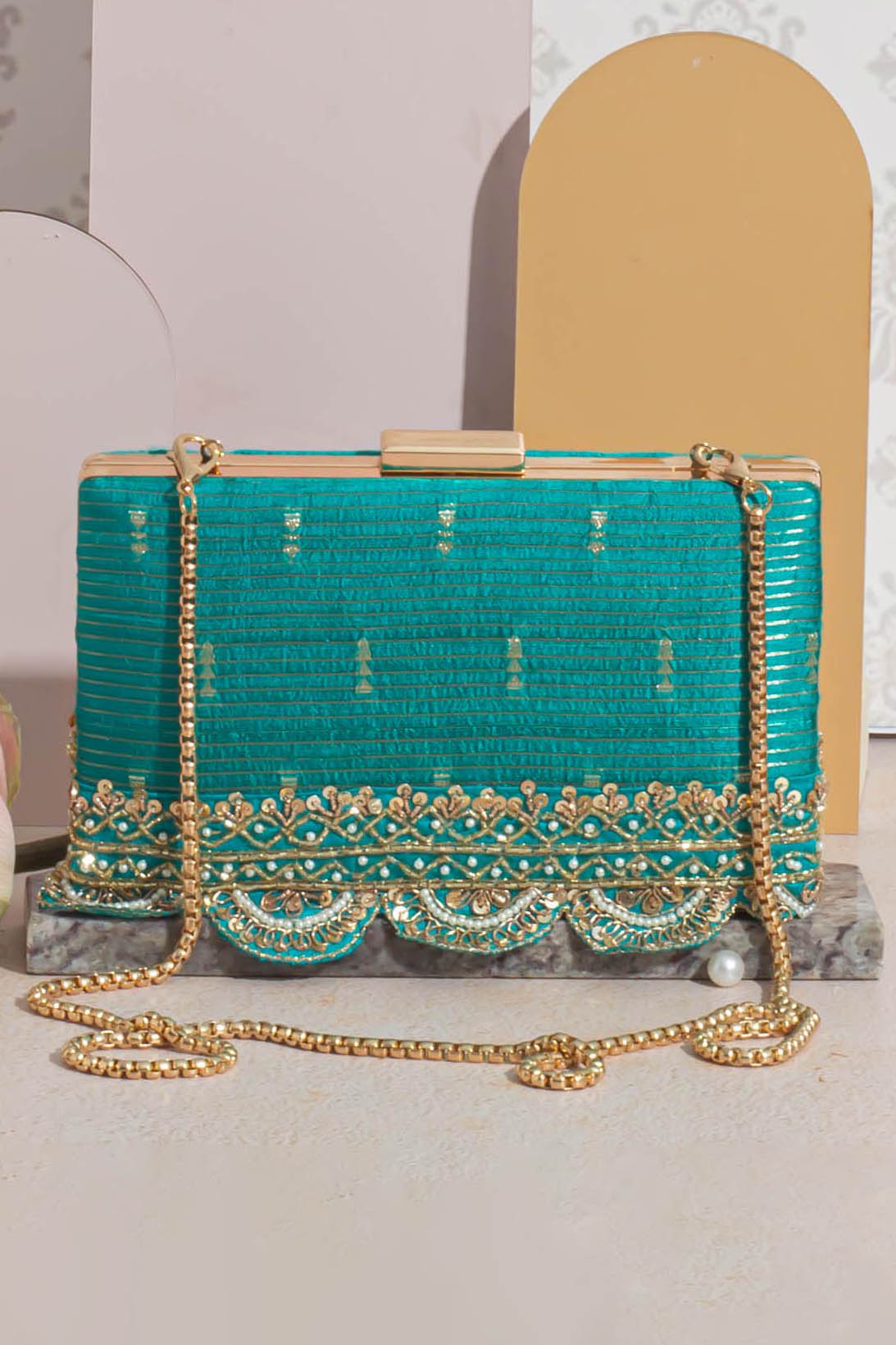 AMYRA - Tari Silk Box Clutch - Turquoise