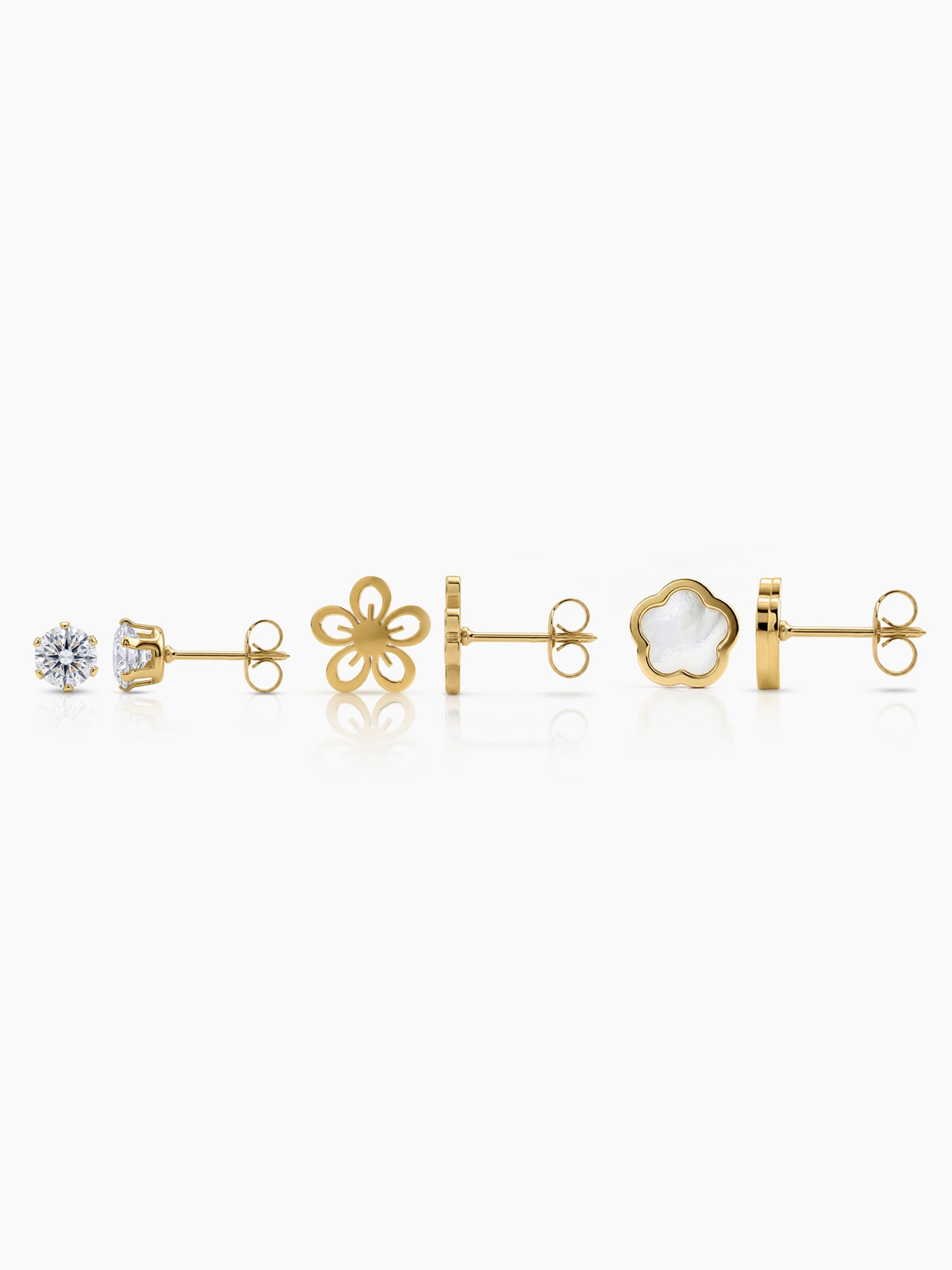 Tahila Clover Trio 18K Gold Plated Women's Earrings Set - Swashaa