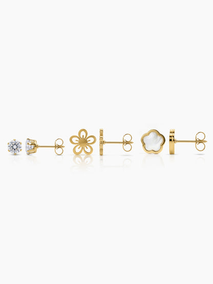 Tahila Clover Trio 18K Gold Plated Women's Earrings Set - Swashaa
