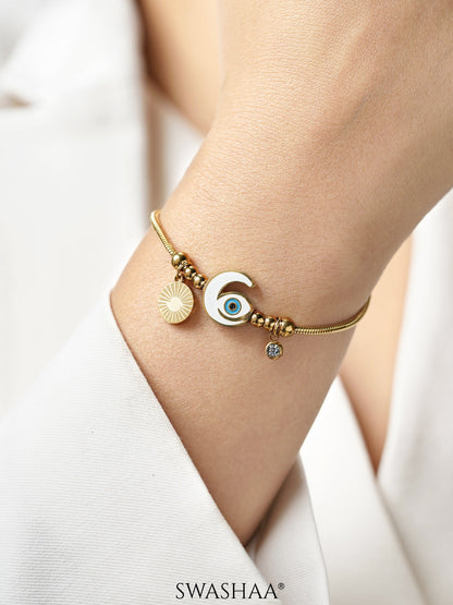 Tanhaa Moon Evil Eye Charms Beads 18K Gold Plated Loose Bracelet