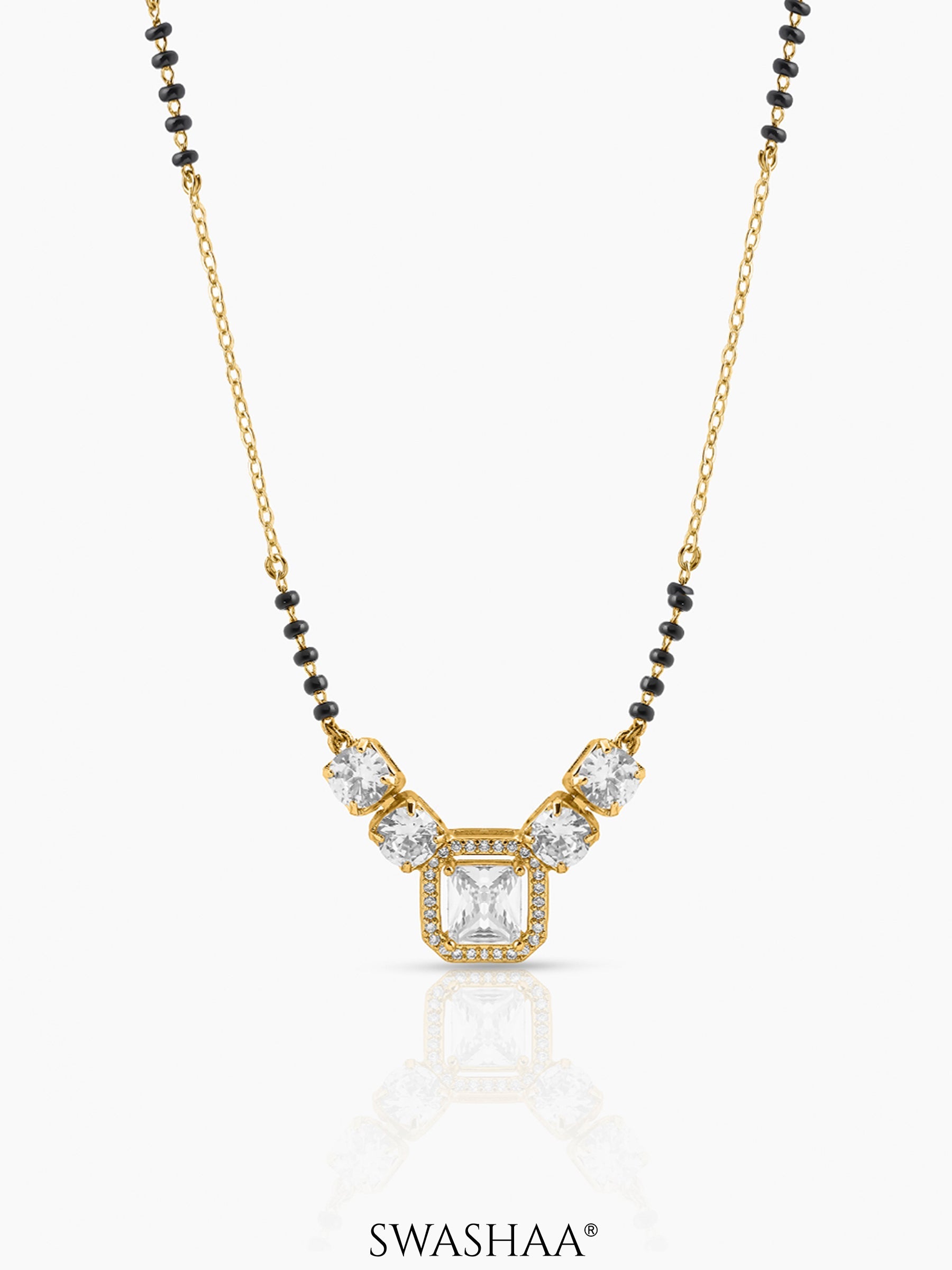 Tanisha Diamond Halo Shimmering Round Solitaires 18K Gold Plated Mangalsutra