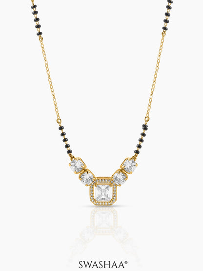 Tanisha Diamond Halo Shimmering Round Solitaires 18K Gold Plated Mangalsutra