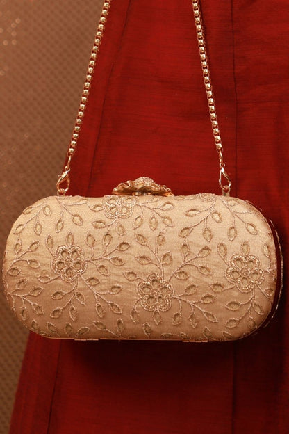 AMYRA - Tarang Cutwork Capsule Clutch - Gold