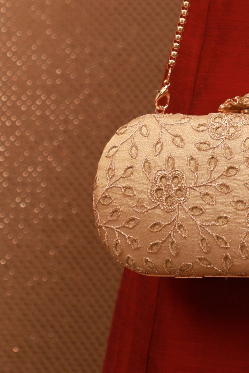 AMYRA - Tarang Cutwork Capsule Clutch - Gold