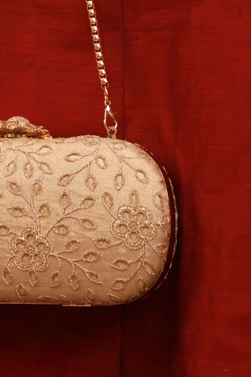 AMYRA - Tarang Cutwork Capsule Clutch - Gold