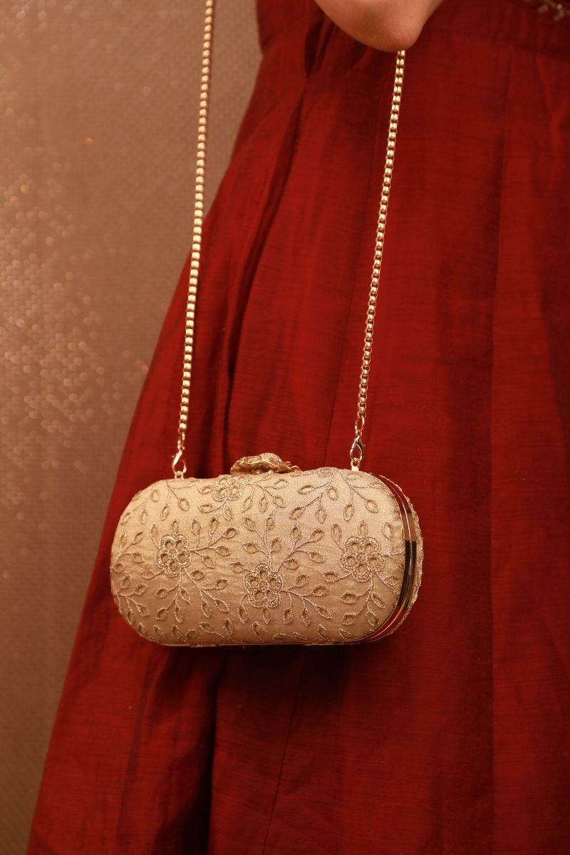 AMYRA - Tarang Cutwork Capsule Clutch - Gold