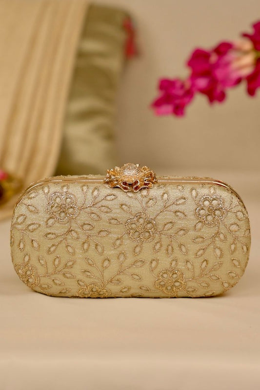 AMYRA - Tarang Cutwork Capsule Clutch - Light Gold