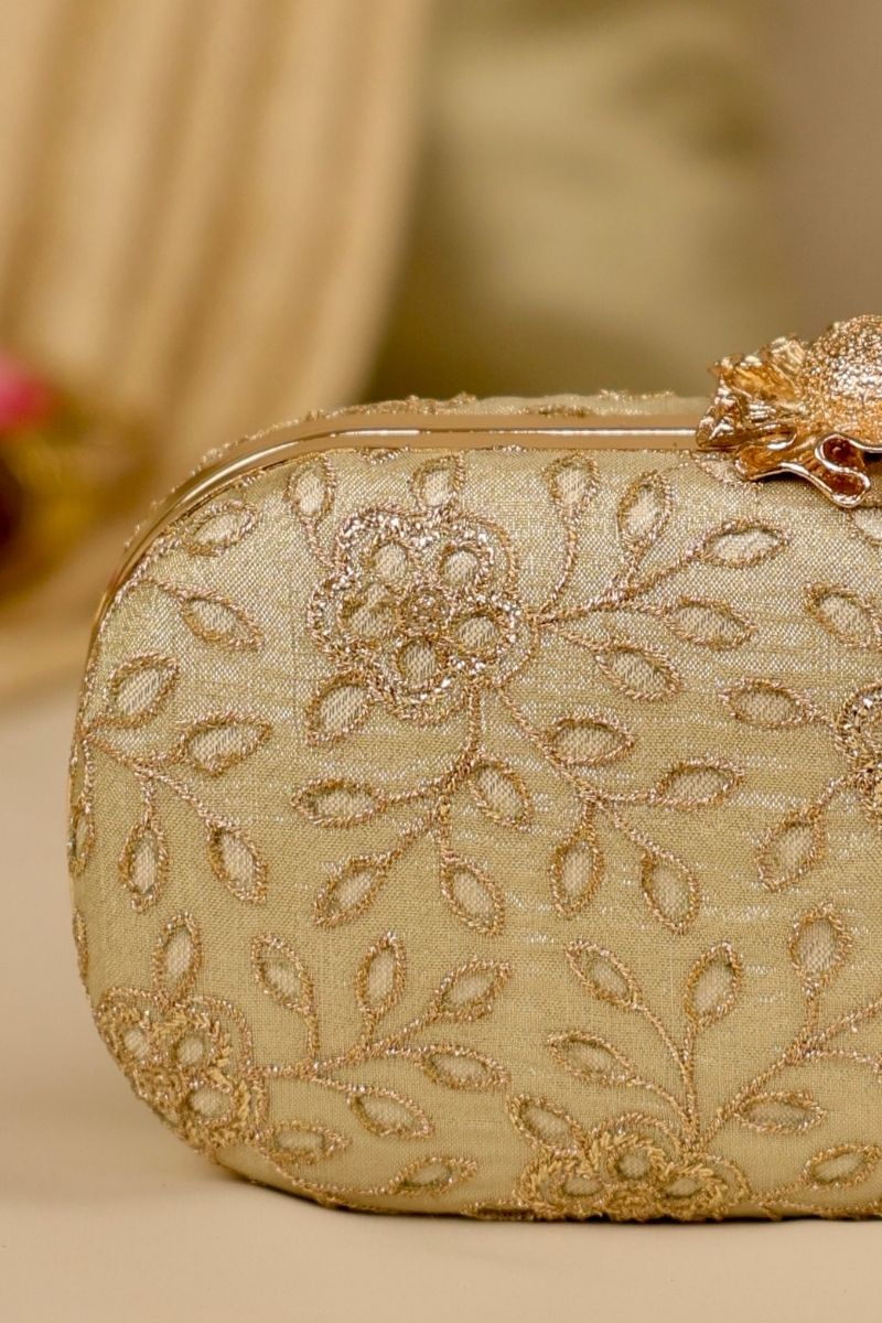 AMYRA - Tarang Cutwork Capsule Clutch - Light Gold