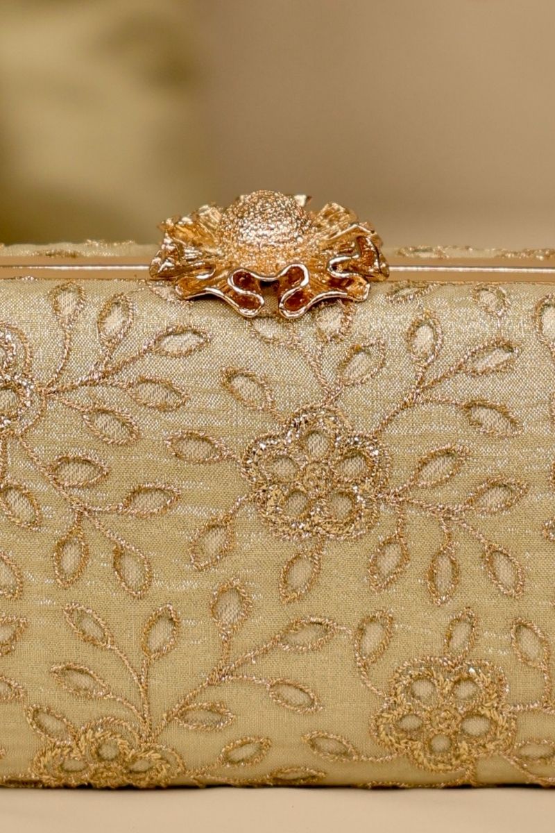 AMYRA - Tarang Cutwork Capsule Clutch - Light Gold