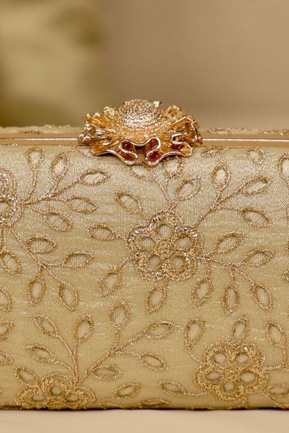 AMYRA - Tarang Cutwork Capsule Clutch - Light Gold