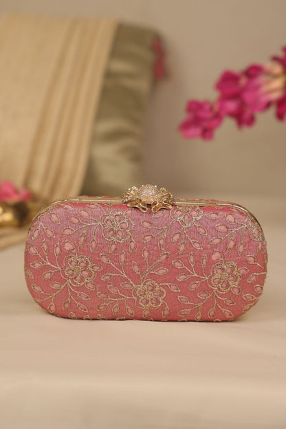 AMYRA - Tarang Cutwork Capsule Clutch - Pink