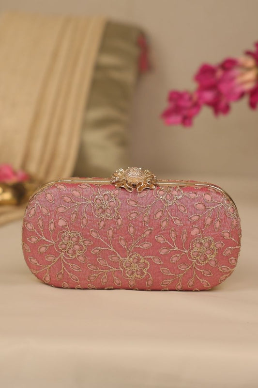 AMYRA - Tarang Cutwork Capsule Clutch - Pink