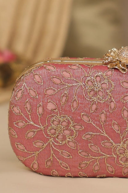 AMYRA - Tarang Cutwork Capsule Clutch - Pink
