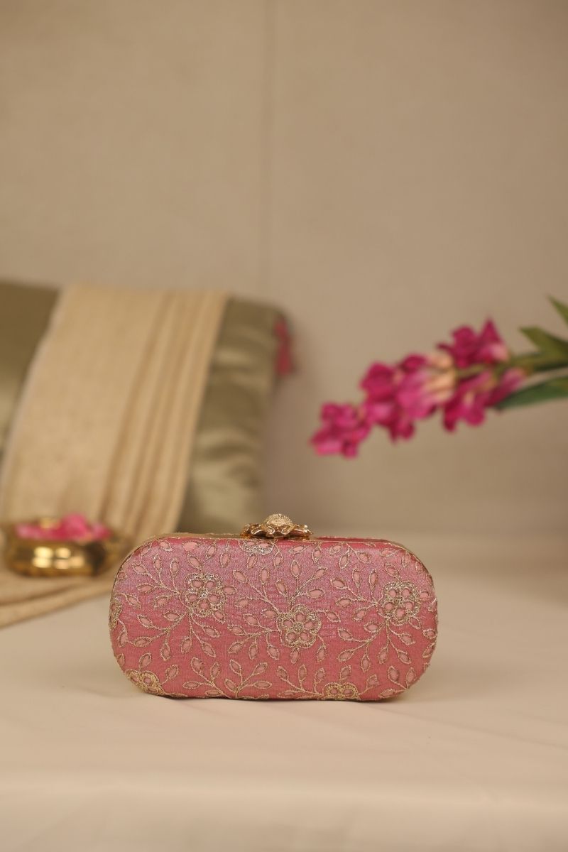 AMYRA - Tarang Cutwork Capsule Clutch - Pink
