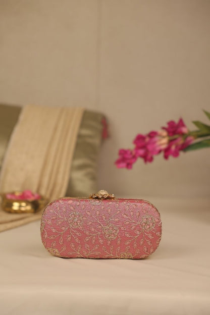 AMYRA - Tarang Cutwork Capsule Clutch - Pink