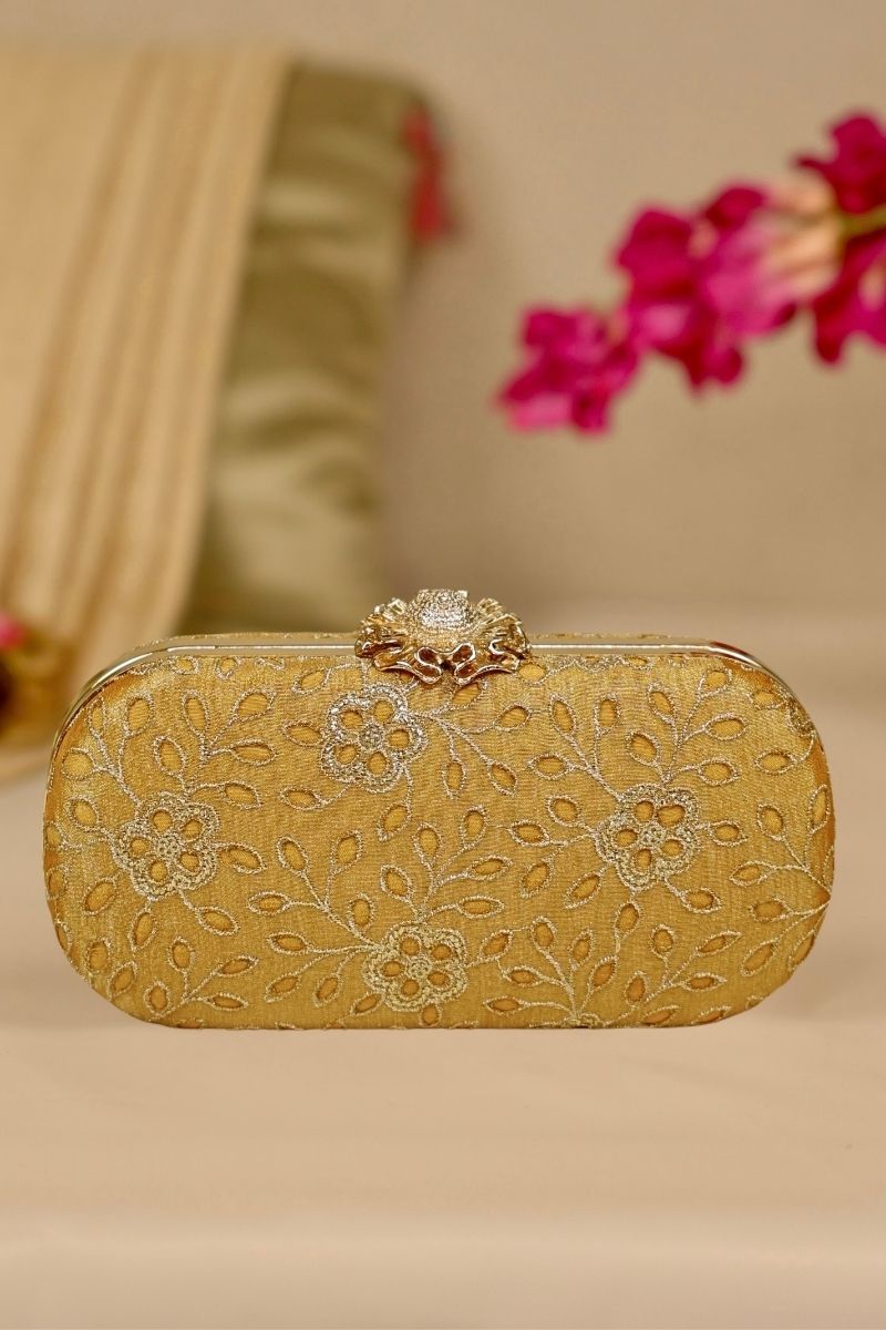 AMYRA - Tarang Cutwork Capsule Clutch - Mustard