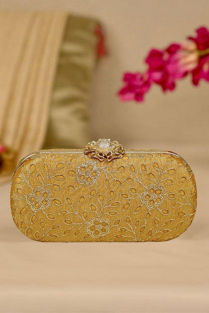 AMYRA - Tarang Cutwork Capsule Clutch - Mustard
