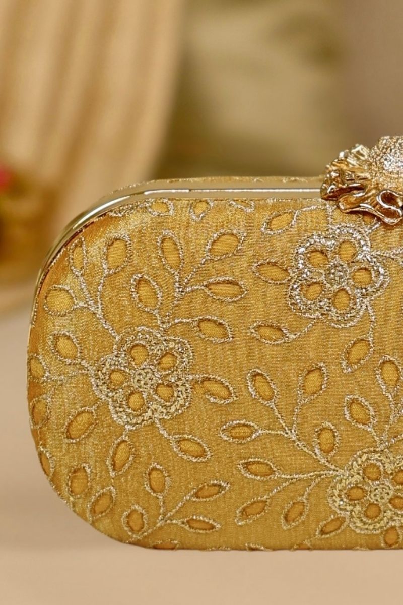 AMYRA - Tarang Cutwork Capsule Clutch - Mustard