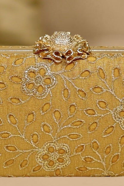 AMYRA - Tarang Cutwork Capsule Clutch - Mustard