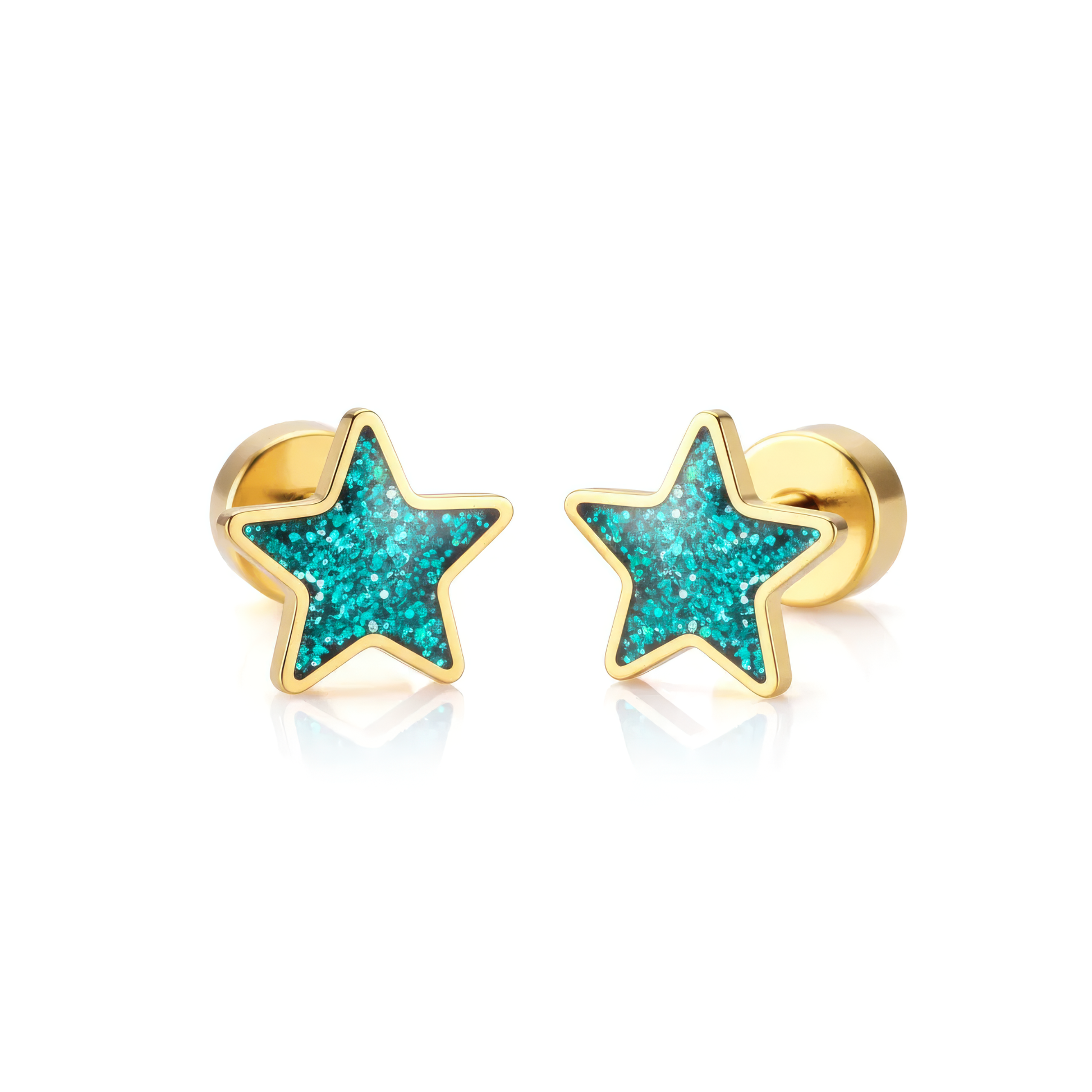 Teal Star 18K Gold Plated Children's Earrings - Twisty Locks  - Kids and Women Hair Accessories, Fashion Clothing and Jewellery India