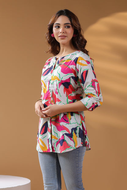 Three-Quarter Sleeve Floral Top