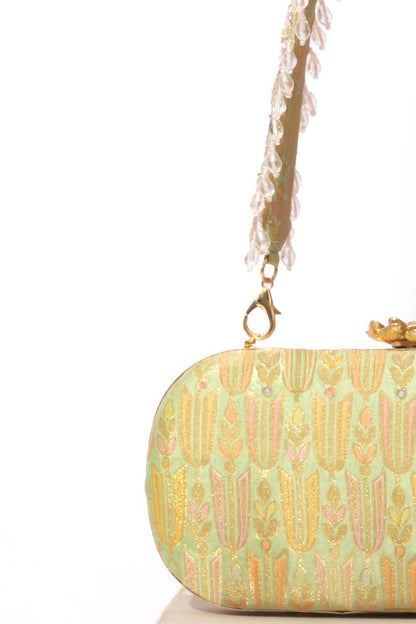 AMYRA - Titli Pure Banarasi Silk Capsule Clutch - Green