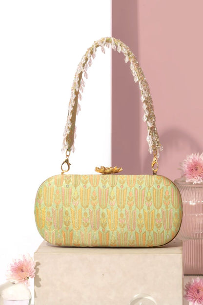 AMYRA - Titli Pure Banarasi Silk Capsule Clutch - Green
