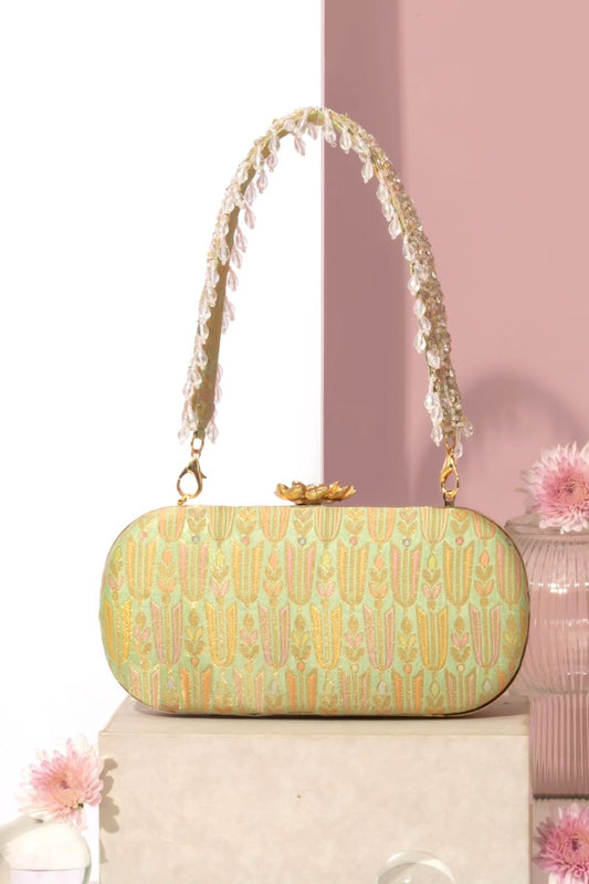 AMYRA - Titli Pure Banarasi Silk Capsule Clutch - Green