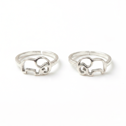 Pure 92.5 Silver Elephant Motif Toe Rings
